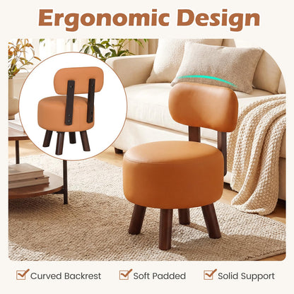 Goflame Round Small Footrest Stools Set of 2 with Backrest & Rubber Wood Legs