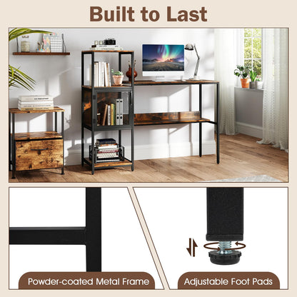 Goflame Modern Computer Workstation Home Office Desk with Storage Cabinet and Shelves