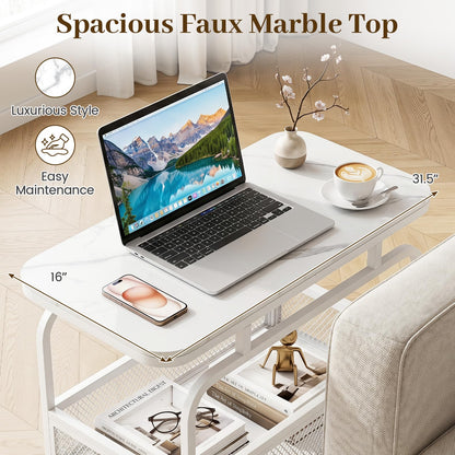 Goflame Rolling Side Table | 2-Tier End Table with Mesh Storage Basket (1/2)