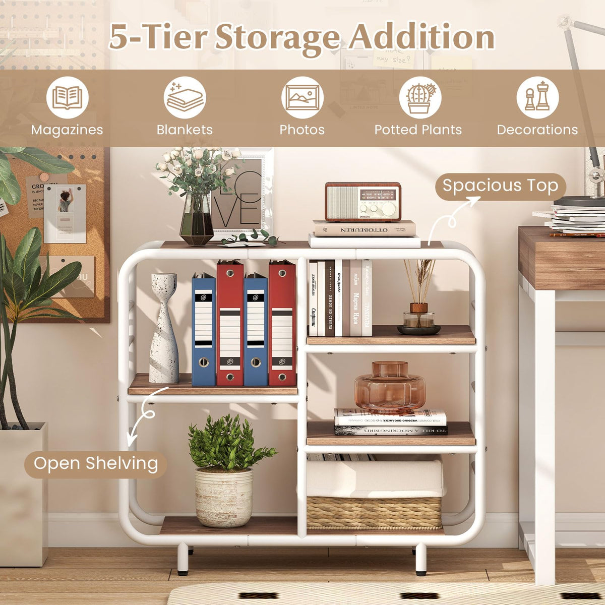 Goflame 5-Tier Industrial Bookcas Book Shelf Storage Organizer with Metal Frame