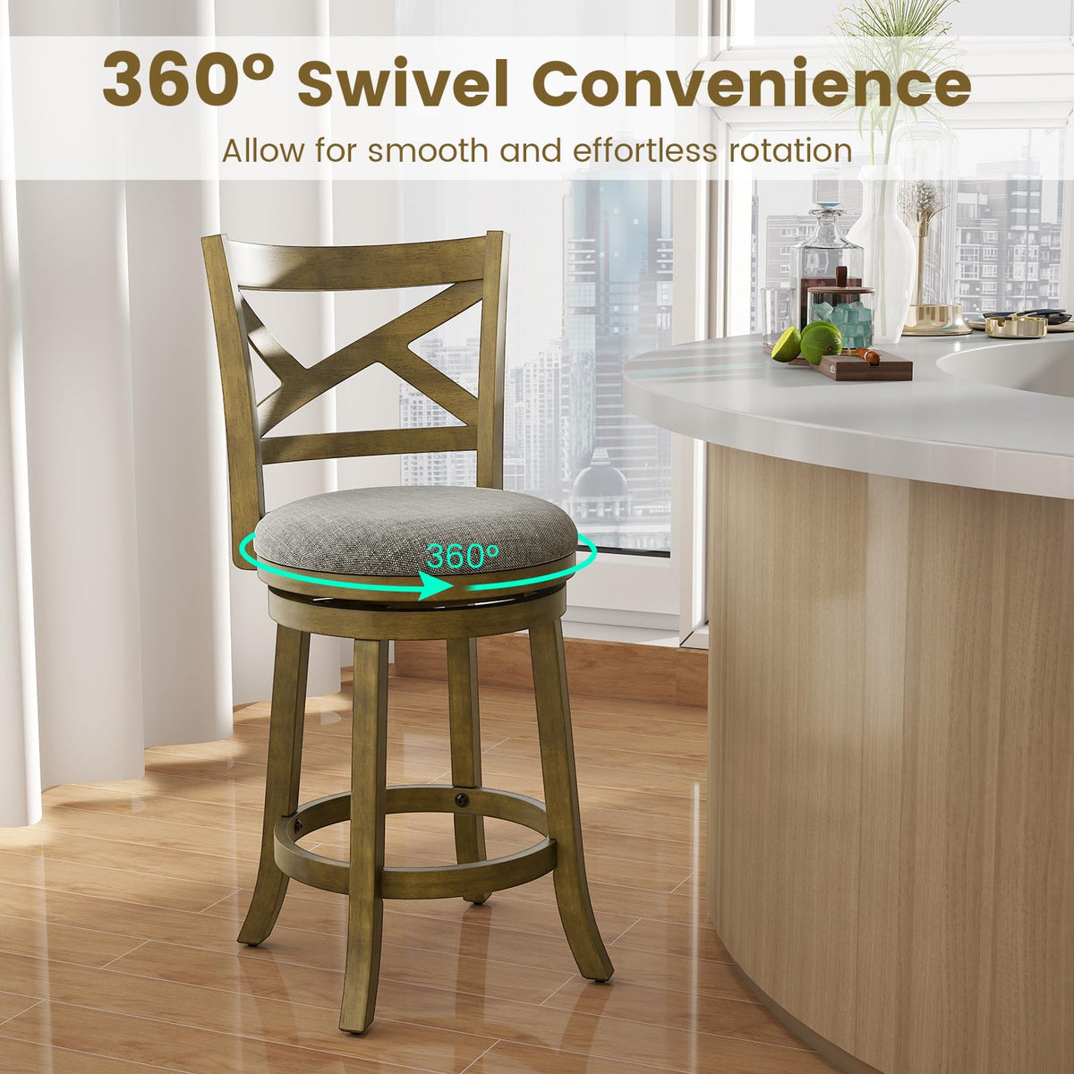 Goflame Wood Swivel Bar Stools Set of 2/4 with Backrests and Wood Frame
