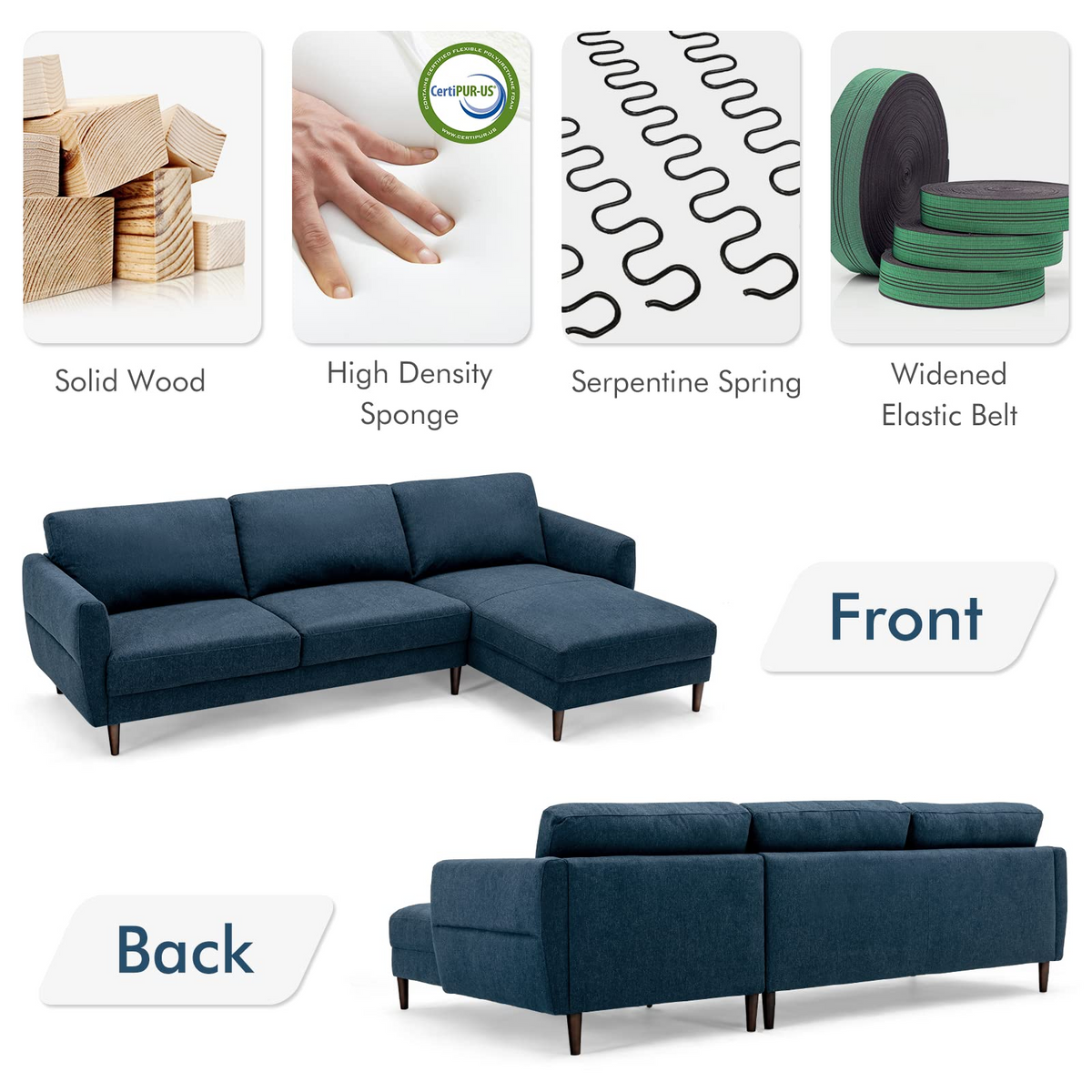Goflame Sectional Sofa Couch Set, 3-Seat Sofa