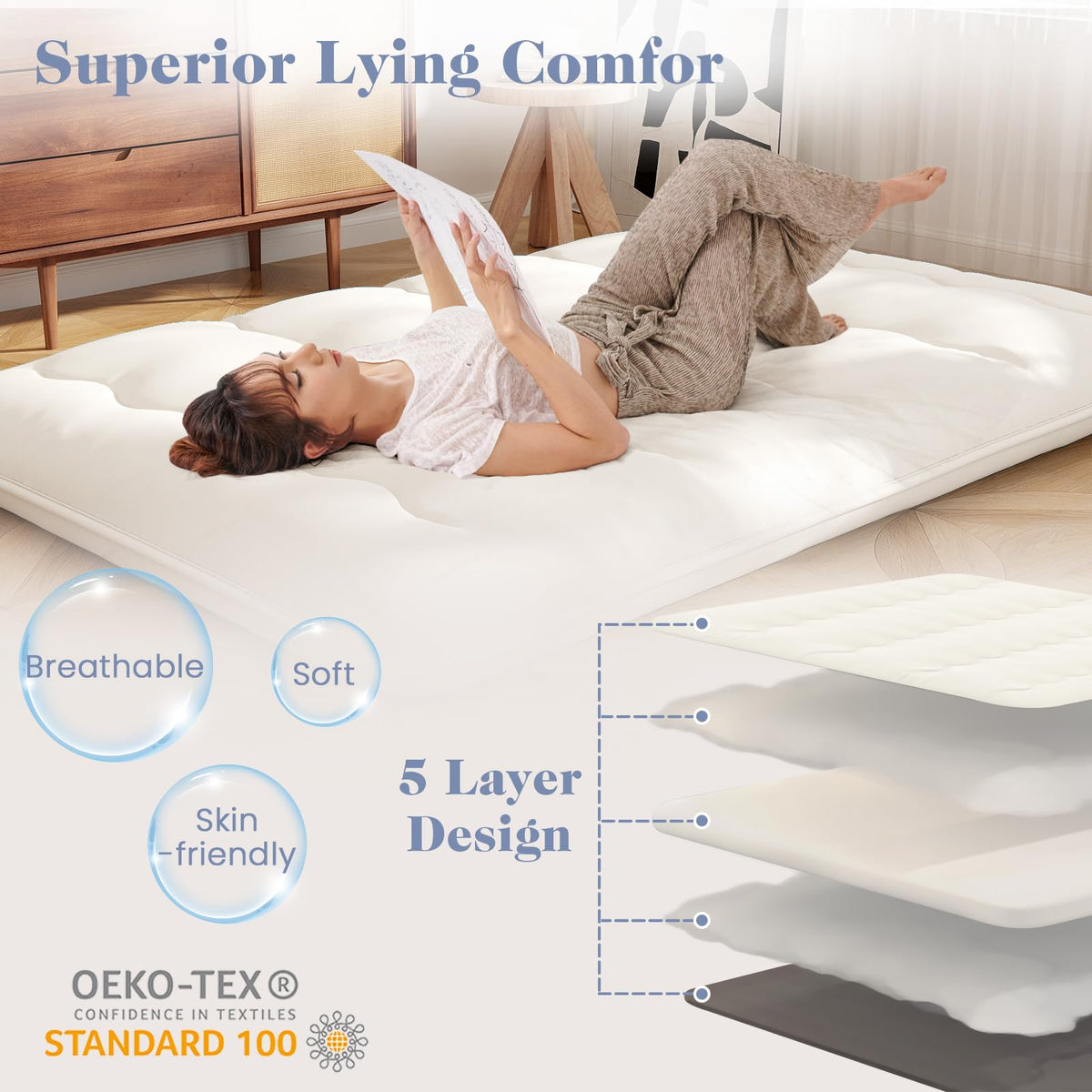 Goflame Japanese Floor Mattress, 4 Inch Futon Mattress with Washable Cover & Storage Bag