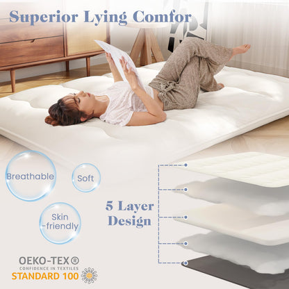 Goflame Japanese Floor Mattress, 4 Inch Futon Mattress with Washable Cover & Storage Bag