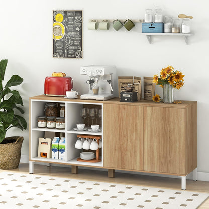 Goflame 63” Buffet Cabinet with Storage, Farmhouse Kitchen Sideboard w/ 4 Cubes, Adjustable Shelves & Pop-up Doors