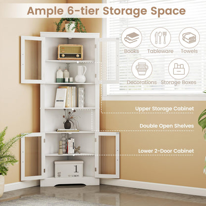 Goflame 67" Tall Corner Cabinet Space-Saving Triangular Storage Cabinet w/ 4 Tempered Glass Doors