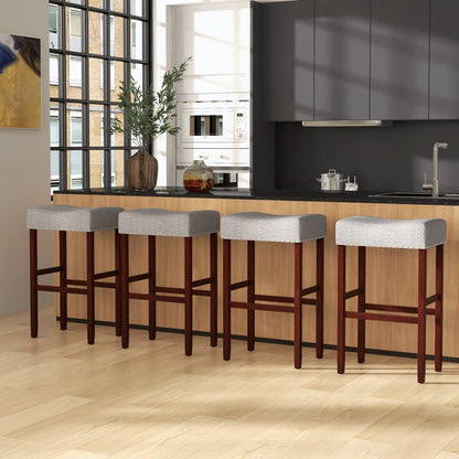 Goflame 29.5" Bar Height Bar Stools Set of 4 - Backless Saddle Barstools with Nailhead Linen Foam Seat