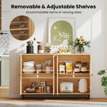 Goflame 50" PE Rattan Sideboard Buffet Cabinet with 4 Doors and Adjustable Shelves
