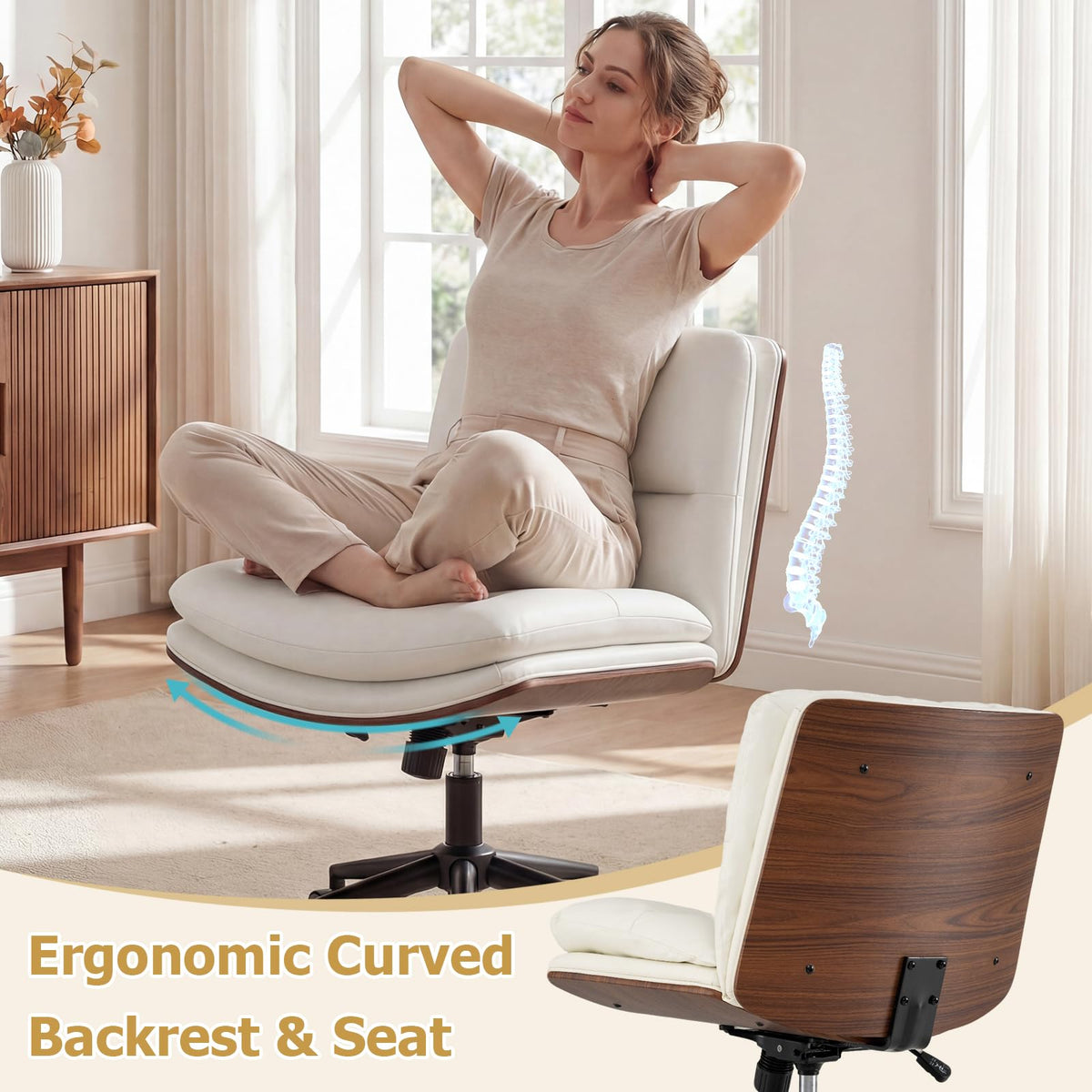 Goflame Armless Office Chair with Wheels for Home Office & Bedroom