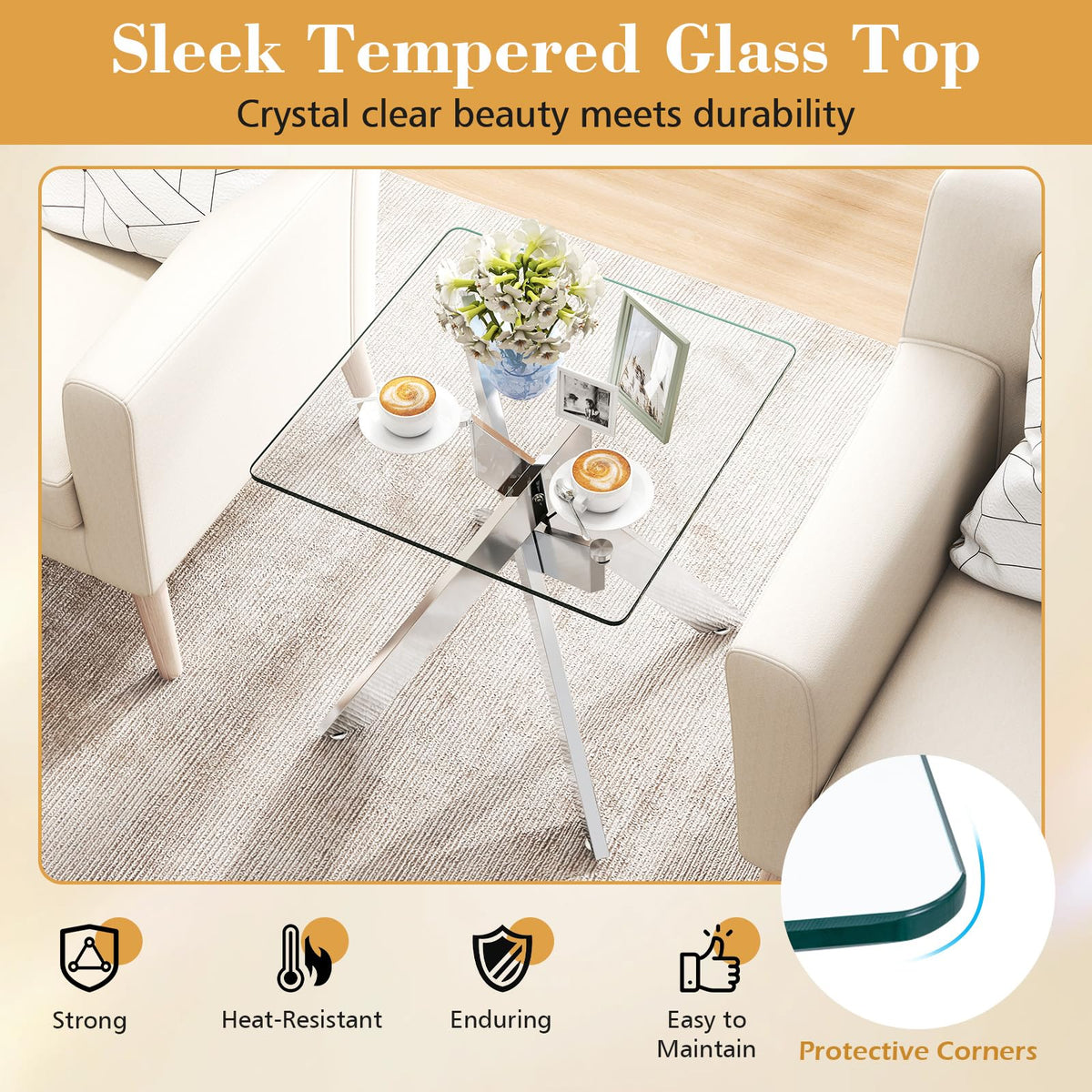Goflame Glass Side Table Square Sofa Couch End Table