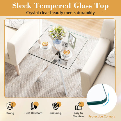 Goflame Glass Side Table Square Sofa Couch End Table