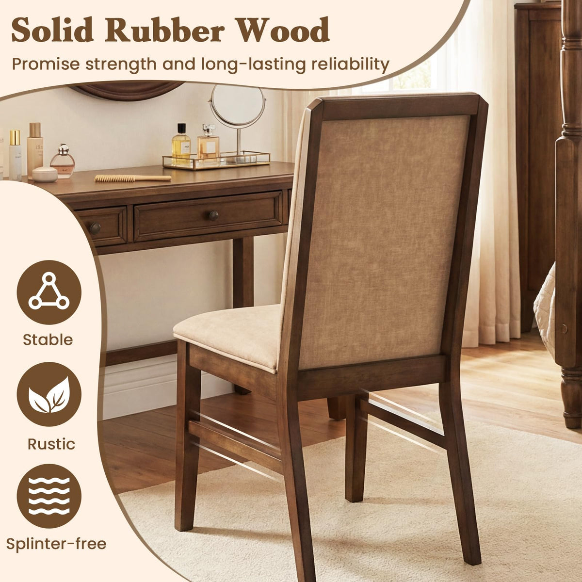 Goflame Upholstered Dining Chairs | High Back Padded Fabric Kitchen Chairs with Solid Rubber Wood Legs