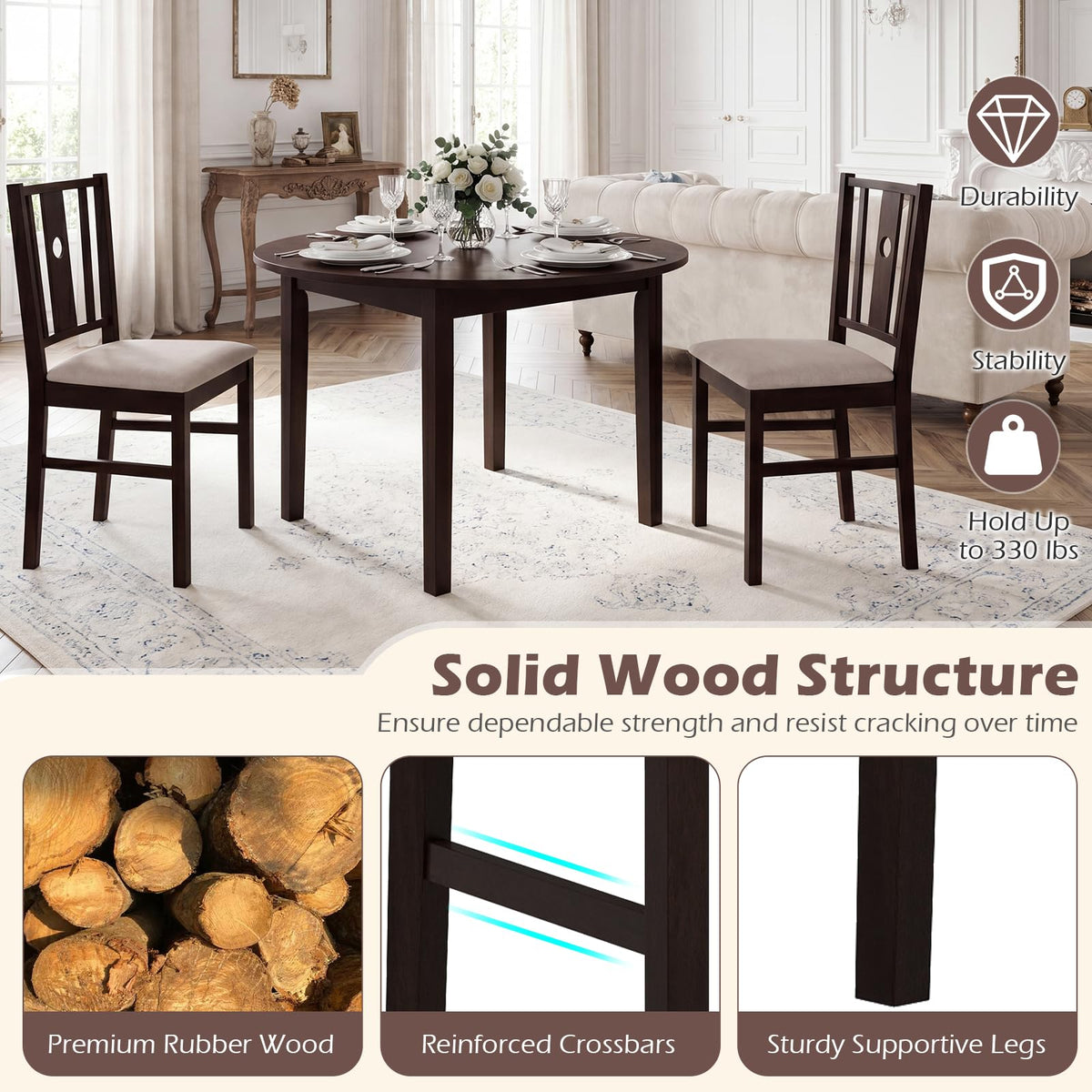 Goflame Wood Dining Chairs w/Fabric Padded Seat & Slatted Curved Back (2/4)