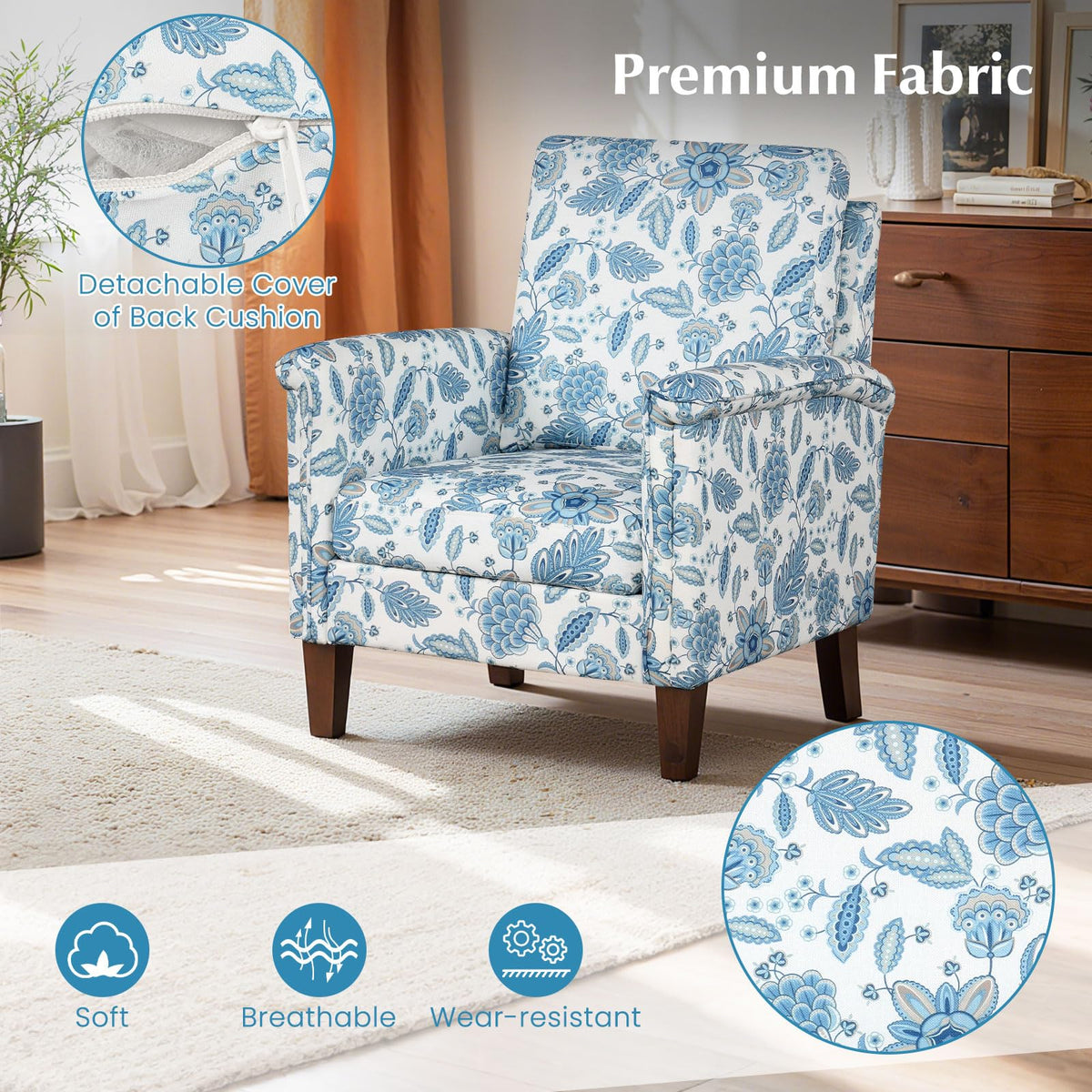 Goflame Upholstered Accent Chair with Floral Pattern