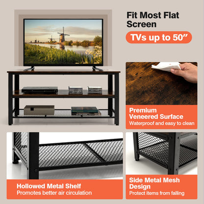 Goflame TV Stand for TV up to 50 Inches, 43.5 inch Wood Industrial TV Cabinet with 3-Tier Storage Shelves, Rustic Brown