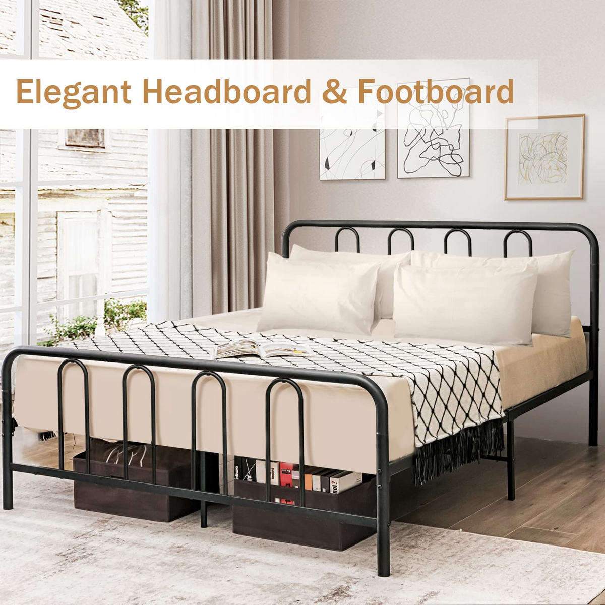 Goflame Full Size Metal Bed Frame, Modern Bed Frame