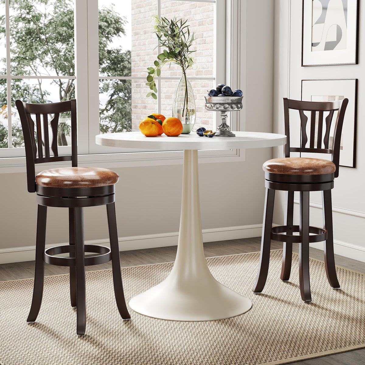 Goflame 30" Upholstered Bar Height Swivel Bar Stools Set of 2/4 with Back and Solid Rubber Frame
