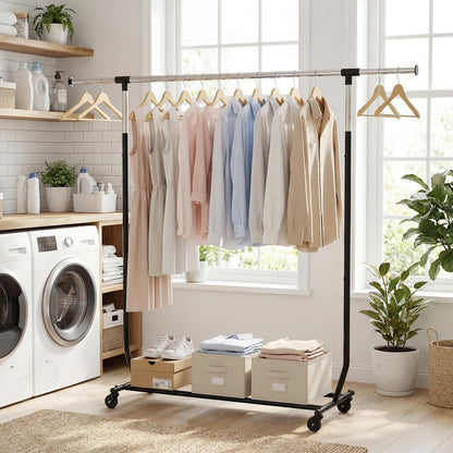 Goflame Extendable Heavy-Duty Rolling Clothing Rack for Hanging Clothes