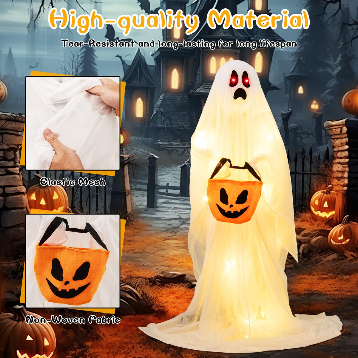Goflame Halloween Light Up Family Ghosts, 4 PCS LED Glowing Halloween Ghosts