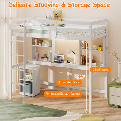 Goflame Twin Loft Bed with Desk and Hutch for Dorm Apartment