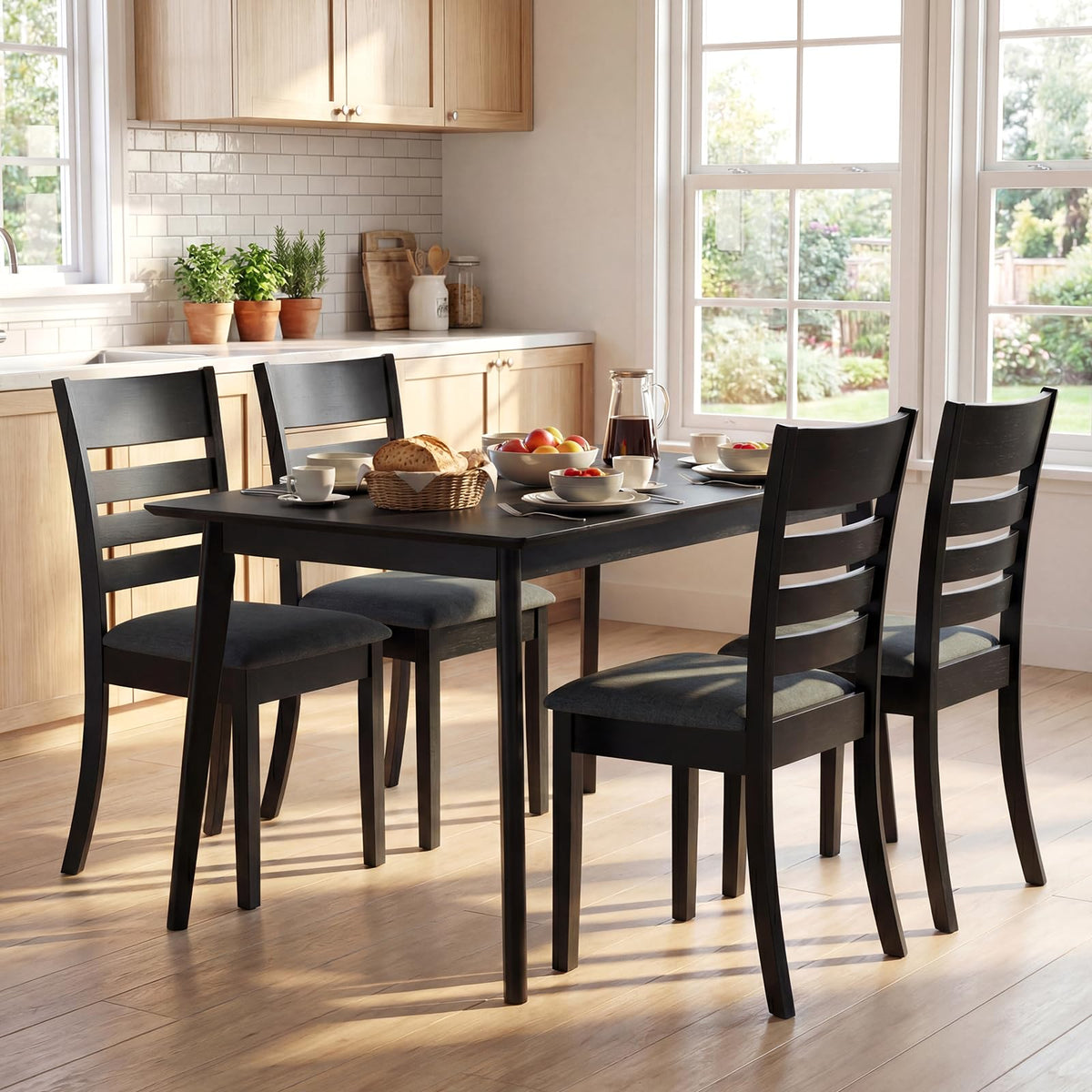 Goflame Wooden Upholstered Kitchen Chair w/Rubber Wood Frame (2/4)