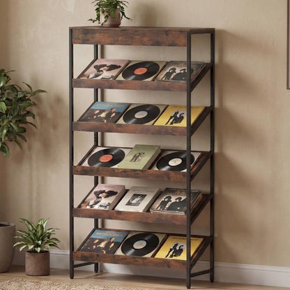 Goflame 6-Tier Industrial Tall Bookcase with Angled Shelves and Metal Frame