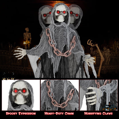 Goflame 6.4 FT Halloween Animatronic Standing Grim Reaper, Halloween Decoration with Chain