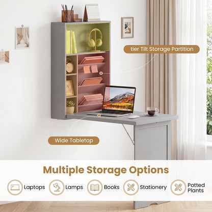 Goflame Wall Mounted Desk | Foldable Convertible Computer Desk with Storage Shelves