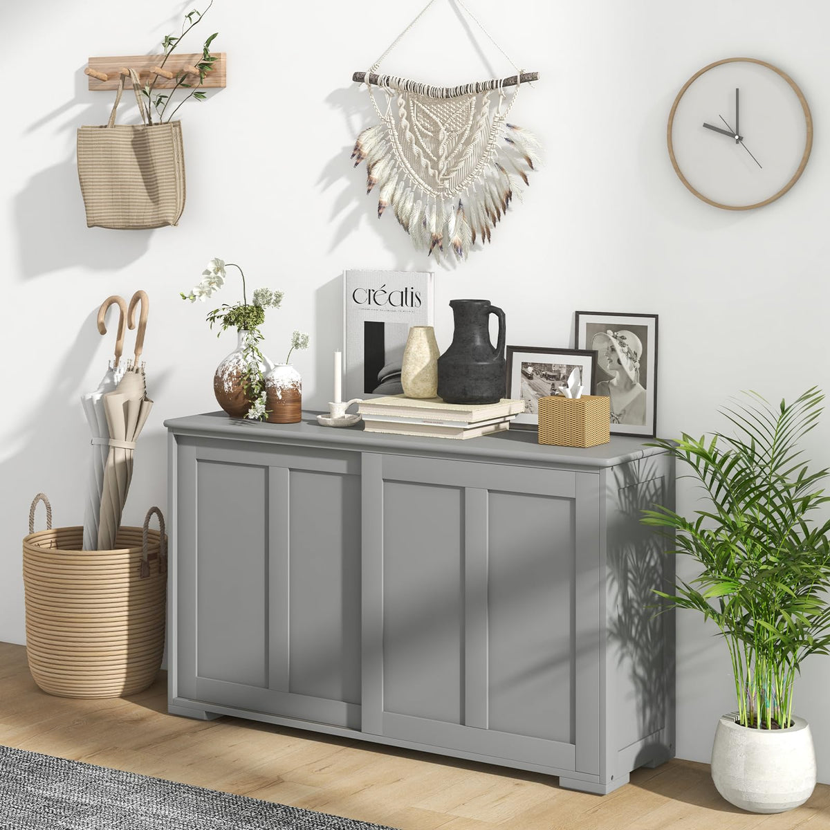 Goflame Buffet Cabinet with Storage, Coffee Bar Wine Cabinet, Farmhouse Sideboard w/Sliding Door