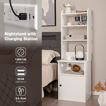Goflame Nightstand with Charging Station - 55" Tall Bedside Table