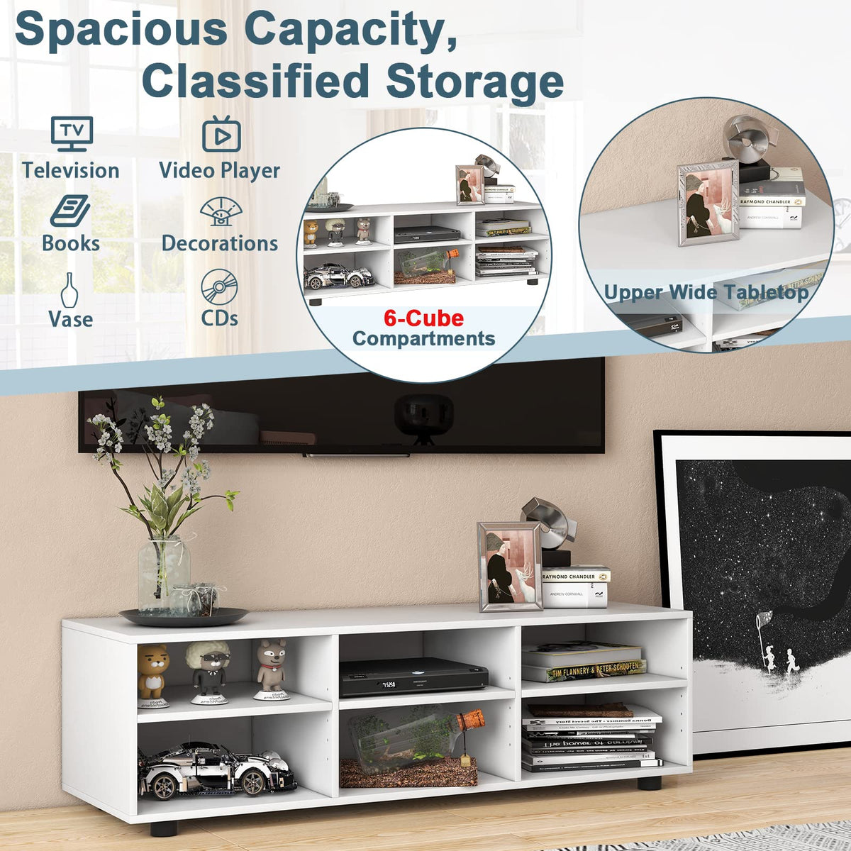 Goflame TV Stand with Cube Storage - TV Console Cabinet w/ 6 Open Compartments