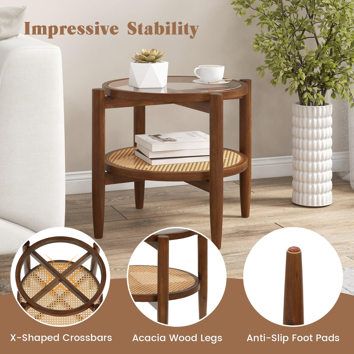 Rattan Round End Table - Goflame