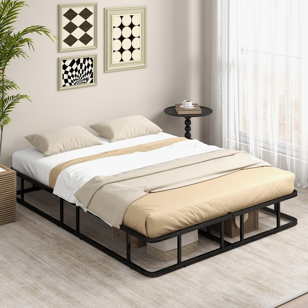 Goflame 10 Inch Bed Frame Queen Size, Metal Platform Queen Bed Frame, Heavy Duty Steel Slat Support