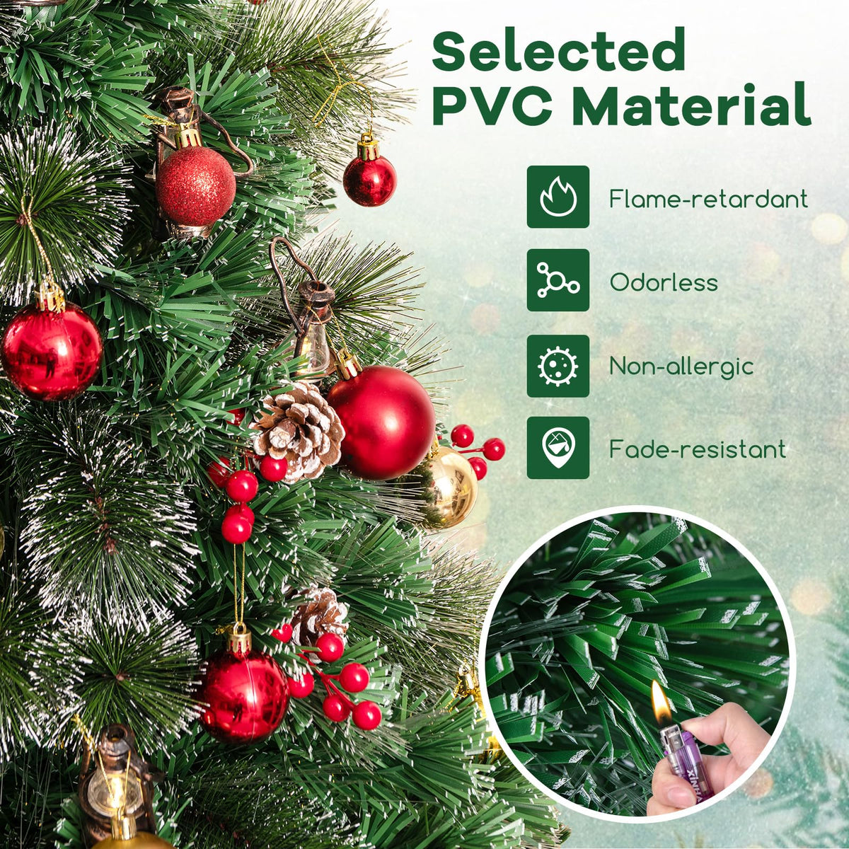 Goflame Pre-Lit Fiber Optic Christmas Tree, Artificial Snowy Xmas Tree with Warm White LED Lights