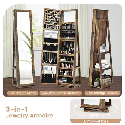GOFLAME 360° Rotating Jewelry Armoire with Rear Storage Shelves