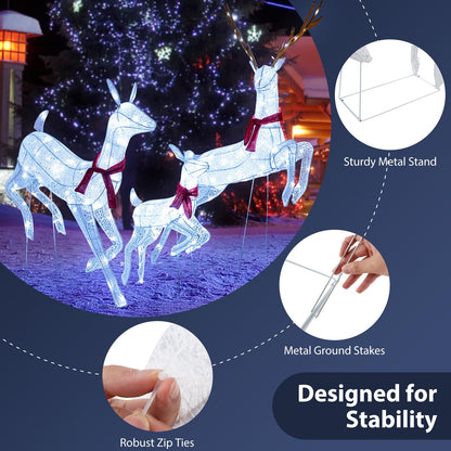 Goflame 3-Piece Large Lighted Christmas Reindeer Family, Light up Xmas Decorations w/255 LED Lights & Scarves