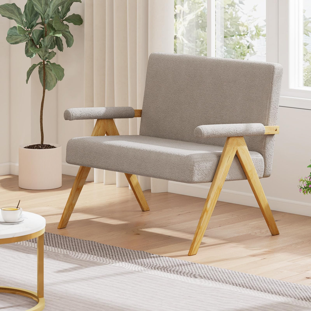Goflame Loveseat Sofa with Armrests and Wooden Legs