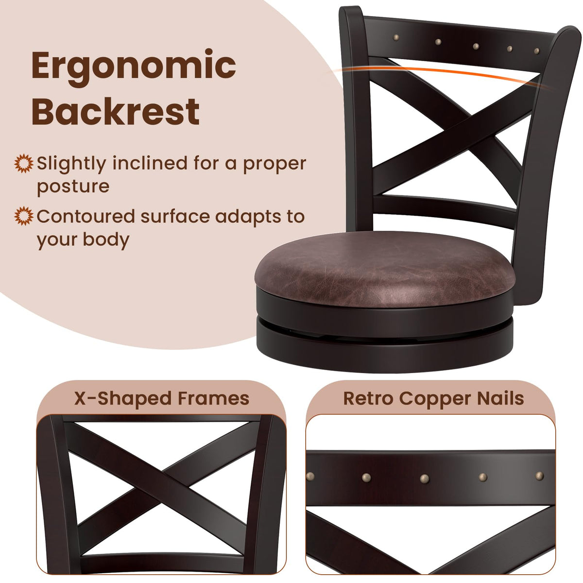 Goflame 30" Swivel Bar Stools with Footrest & Rubber Wood Frame