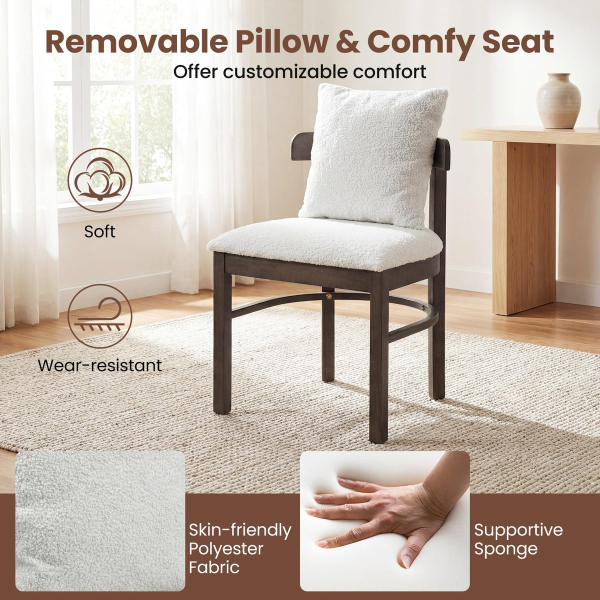 Goflame Wood Dining Chairs Set of 2/4 w/Removable Pillow