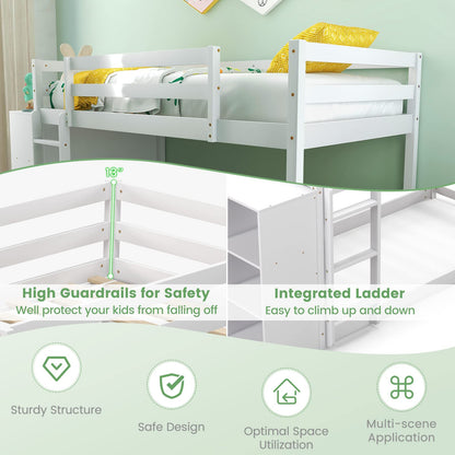 Goflame Twin Over Twin Bunk Bed with Storage Shelves, Solid Wood Bunk Bed Frame with Convertible Bookcase & Ladder, White