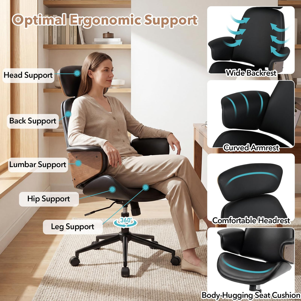 Goflame Ergonomic High Back Faux Leather Executive Chair with Headrest