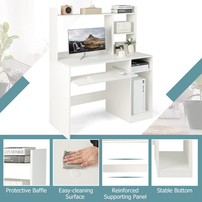 Goflame White Computer Desk with Hutch and Bookshelf