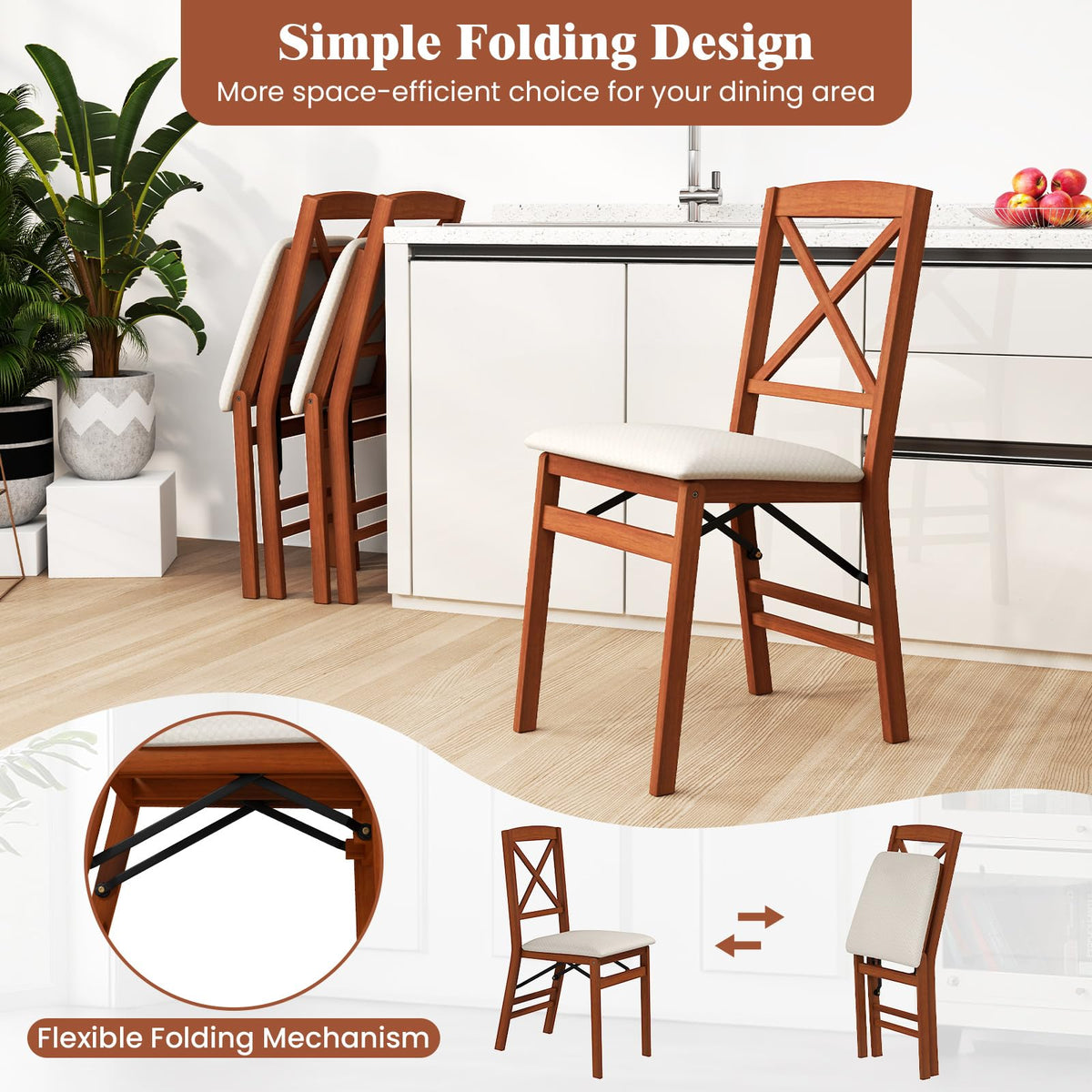 Goflame Folding Dining Chairs Set of 2/4, Modern Kitchen Chairs w/Padded Seat & Cross Backrest