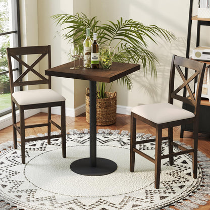 Goflame 24" Farmhouse Bar Stools | Cross Back Counter Height Chairs with Padded Linen Upholstered Seat (2/4)