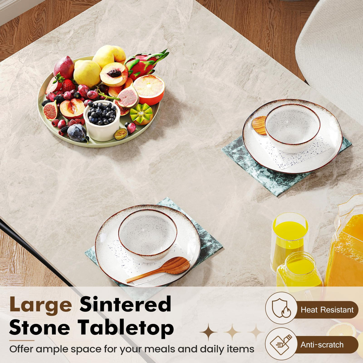 Goflame Dining Table with Large Faux Marble Tabletop