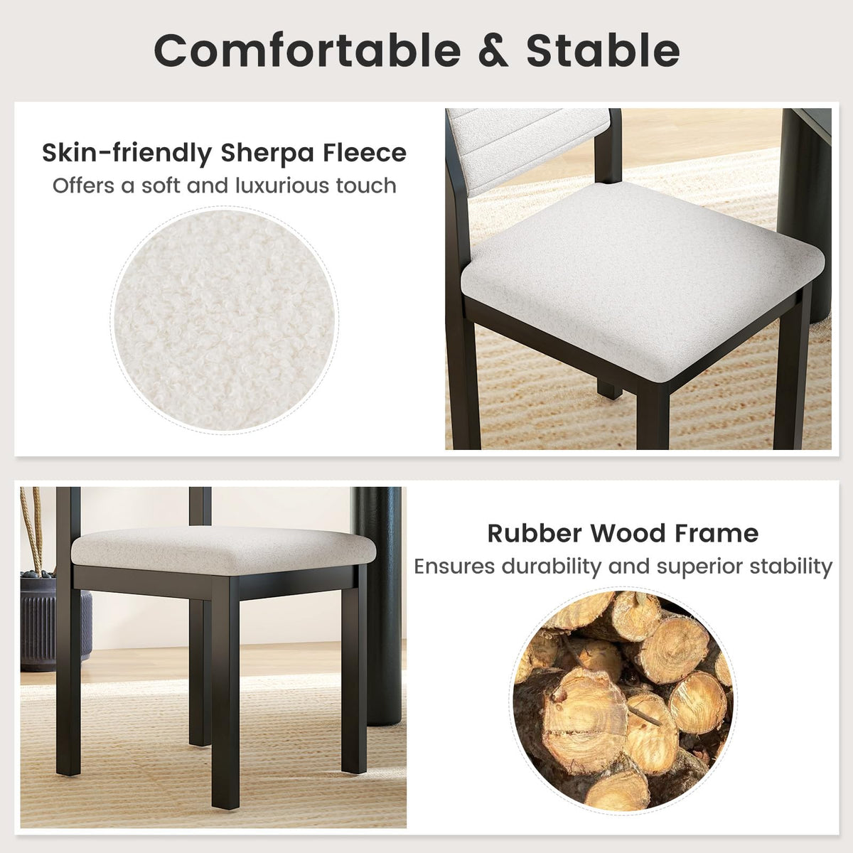 Goflame Sherpa Kitchen Chairs with Wood Frame & Padded Seat