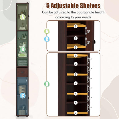 Goflame Slim Bathroom Storage Cabinet - 71" Tall Narrow Floor Cabinet Cupboard with 2 Doors