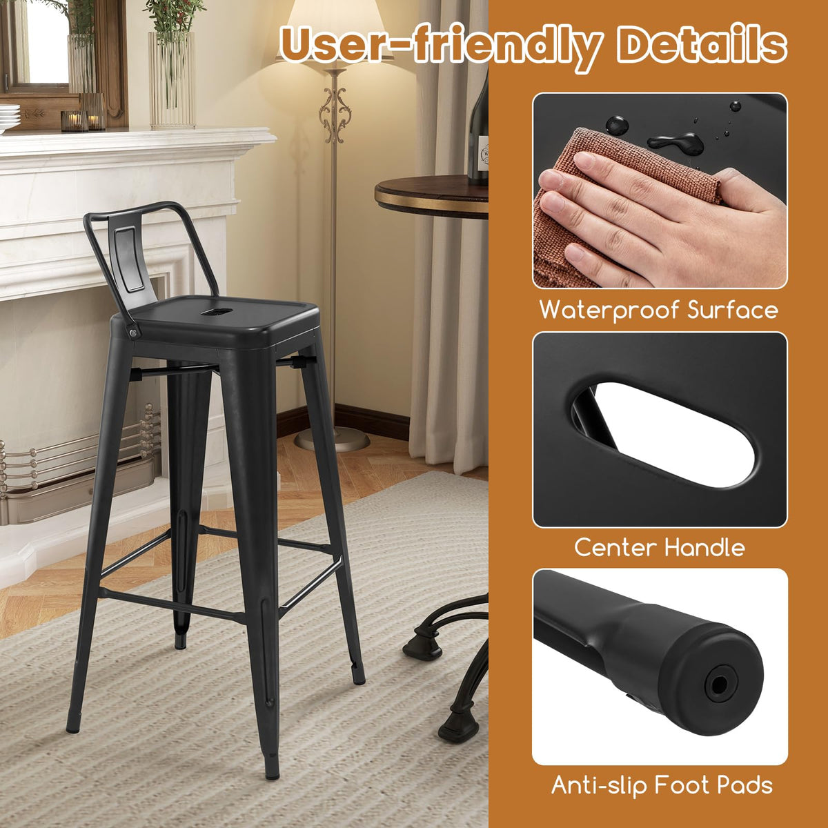 Goflame Metal Bar Stools Set of 4 for Kitchen Island