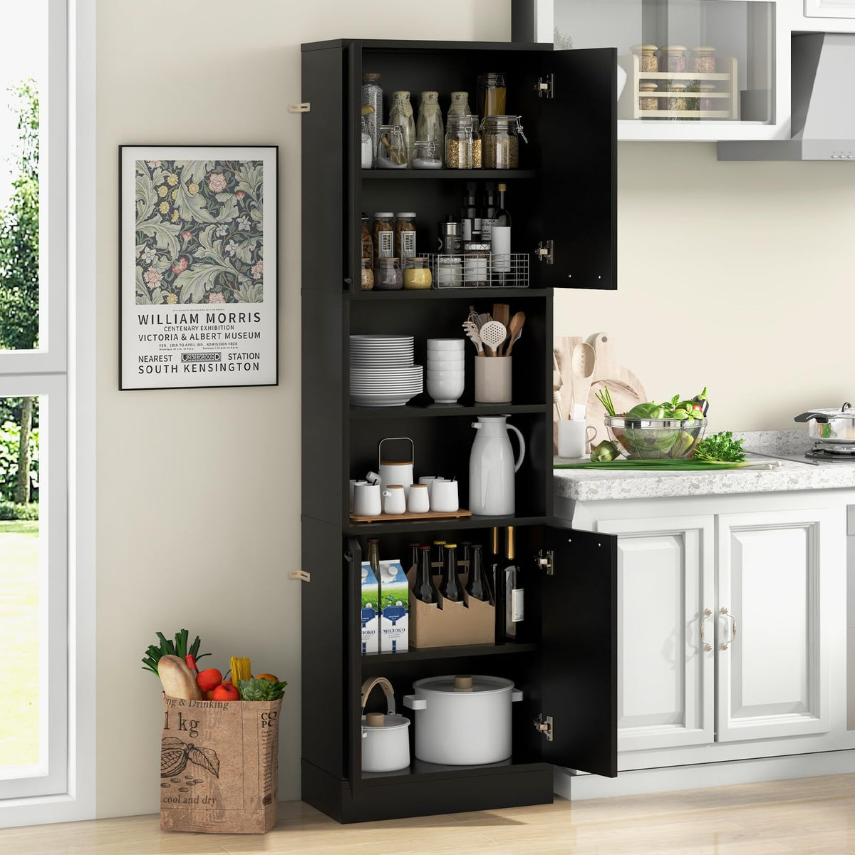 Goflame Kitchen Pantry Cabinet, 75” Tall Freestanding Cupboard with Doors & Shelves