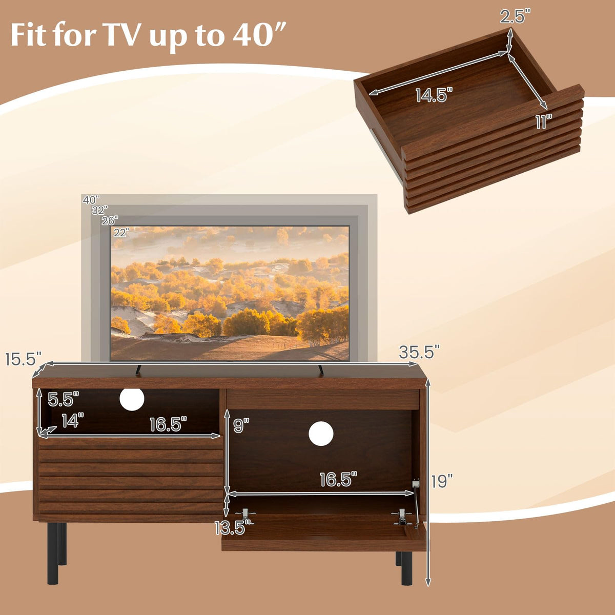 Goflame Mid Century Modern TV Stand with Fluted Entertainment Center